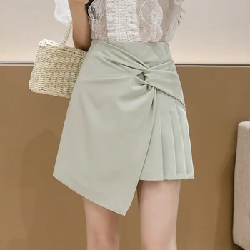 Streetwear estudiante plisado mini falda de verano irregulares mujer faldas cortas giro de cintura alta una línea de hendidura patchwork faldas de mujer