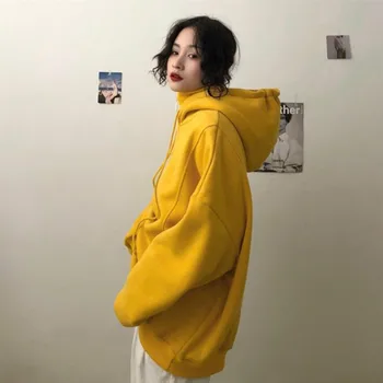 Sudaderas Con Capucha De La Mujer Otoño Invierno Nuevo Estilo Coreano Estudiante Flojo Bordado Simple Plus De Terciopelo Suave De Alta Calidad Para Mujer De La Ropa Elegante