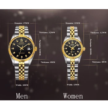 Suiza BINGER Par de Relojes de Moda de diamante de imitación de las Mujeres de los Hombres Impermeables de Zafiro Reloj Forma Femenina Mecánico Automático Reloj