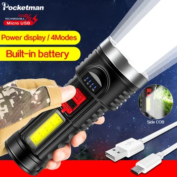 Super Potente USB Recargable de la Linterna De 4 Modos LED linterna con Built-en la Batería 18650 Linterna Táctica Impermeable de la Antorcha