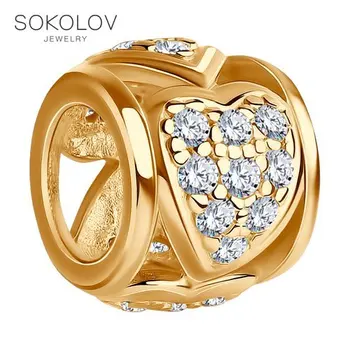 Suspensión SOKOLOV encanto de dorado con plata fianitami de la moda de la joyería 925 de las mujeres de los hombres, colgantes para el cuello de las mujeres