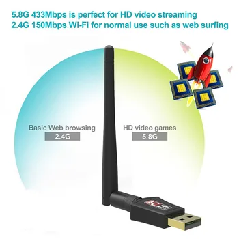 TV Stick Wifi Adaptador USB de Banda Dual 600 mbps 5/2.4 Ghz Antena del Dongle LAN para Windows XP Win 7 8 10 Mac Vista Tarjetas de Red