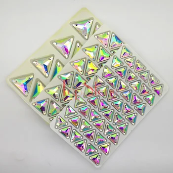 TopStone Crystal AB del Triángulo de Coser diamantes de Imitación de Cristal de las planas de Tamaño 12 16 22 mm Para DIY Costura de Baile Vestido de Strass Ropa
