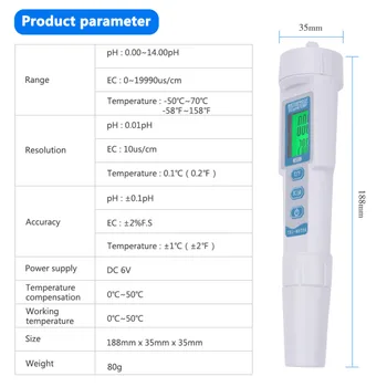 Tres-en-uno de PH Medidor de TDS 6 Multifunción Monitor de la Pluma de la CE de la Calidad del Agua Detector de luz de fondo de la Pantalla Digital Medidor de Conductividad