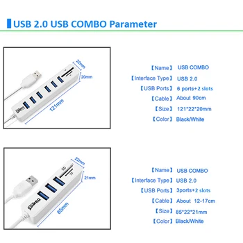 USB 2.0 HUB Combo Multi USB Divisor 3.0 HUB USB 2.0 Centros De 5/8 Puertos 8 En 1 SD/TF Lector de Tarjetas de Accesorios de Ordenador para PC Portátil