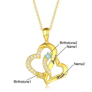 Uonney Dropshipping Personalizada Doble Corazón Collar Con 2 Nombres de piedra de la fortuna de san Valentín de Regalo de transporte Local