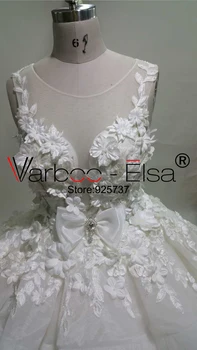 VARBOO_ELSA de Organza Blanca Romántica 3D Apliques Vestido de Novia De 2018 Lindo Arco Vestidos de Novia con Cuentas de Cristal de Lujo de la Boda Vestido de Bola