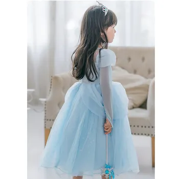 VOGUEON Niñas Elsa Vestido de Manga Larga de Lujo de la Princesa Vestidos de Fiesta de Halloween Traje de Cosplay Kids Azul color de Rosa de la Boda Vestido de Bola