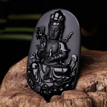 Venta de Obsidiana Avalokitesvara colgante de boutique de moda de la joyería de los hombres y de las mujeres florero Avalokitesvara + tejida a mano de perlas colgantes