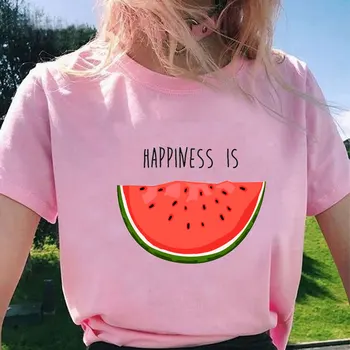 Verano de 2020 Tees de la Felicidad Es la Sandía Impresión Retro Harajuku de la Mujer T-camisa Casual Femenina Camiseta de las Mujeres Más el Tamaño de la Femme Tops