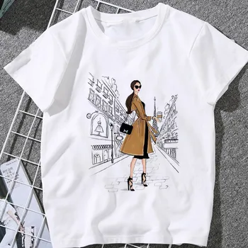 Verano de las Mujeres t-shirt 2020 Moda y Belleza Champagne Modelo de camiseta Print Harajuku Ocio Ropa de Mujer Ropa de la camiseta de la
