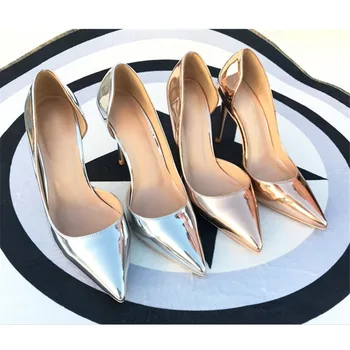 Verano oro bombas de 12cm de tacón alto de las señoras superficial punta del dedo del pie de la mujer zapatos de fiesta de mujer, zapatos de la boda QP091 ROVICIYA