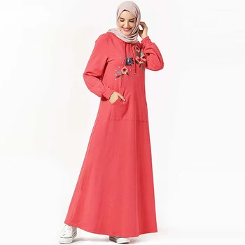 Vestido De Musulmán Islámico De Turquía Elegante Cómoda Sudadera Con Capucha Tiene Bolsillo Oriente Medio Bordado Dubai De Manga Larga Vestido De Árabe