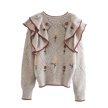 Vintage Estilo Floral De Volantes Bordado Cardigan Suéter De Las Mujeres 2020 De La Moda De La Primavera Y El Otoño Caliente Suterwear Casual Tops