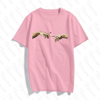 Vintage Miguel Ángel De La Camiseta De Las Mujeres Harajuku Casual Estética Rosa Skipoem De Colores Manga Corta Ropa De Algodón De La Camiseta Femme