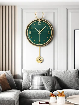 Vintage Verde Reloj De Pared Nórdicos Péndulo De Reloj De Gran Ciervo De Calor De Diseño De Lujo Modren Silenciosa Sala De Estar Duvar Saati Decoración Para El Hogar E5