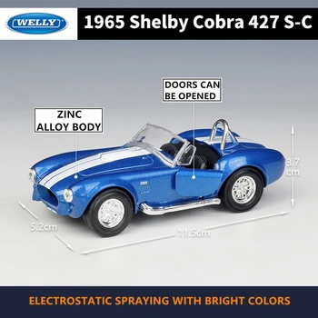 WELLY 1:36 de 1965 Shelby Cobra 427 S-C de la aleación del coche de la máquina modelo de Simulación de la Colección de juguetes de pull-back vehículo de Regalo de colección
