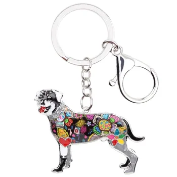 WEVENI Esmalte Perro Rottweiler Clave de la Cadena de llavero de Regalo de Recuerdo Para las Mujeres Bolsa de Encanto de la Moda de los Animales de la Joyería Accesorios Llavero