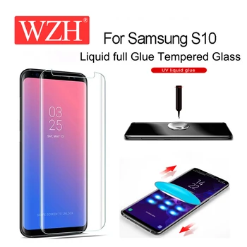 WZH de Vidrio Templado para Samsung Galaxy S10 S10Plus S10E UV Líquido lleno de Pegamento para Samsung S8 9 además de la Nota 8, 9 Protector de Pantalla