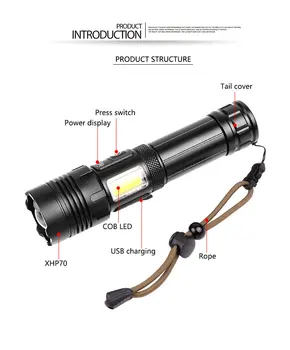 XHP70 XHP50 LED Linterna Táctica con Zoom Antorcha Impermeable Camping de Emergencia Linternas Recargables Super Brillante lámpara de flash