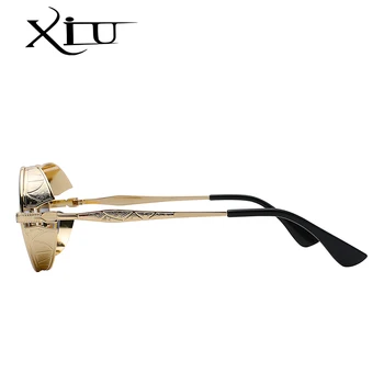 XIU Gótico Steampunk para Hombre de las Gafas de sol Vintage de Metal de los Hombres Gafas de sol de las Mujeres de la Ronda de gafas de Sol Retro de Gafas de Calidad Superior UV400