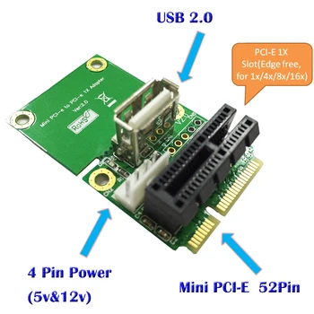 XT-XINTE PCI-E 1X a la Mitad/por Completo de la tarjeta Mini PCI-E Adaptador Convertidor mini PCIe del Adaptador de 4 pines para el Cable de Alimentación SATA para WindowsXP/7/8/10