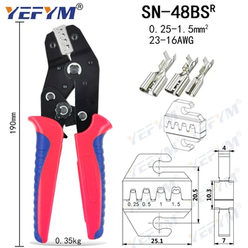 YEFYM SN-48BS alicates de 0,25-1.5mm2 y 800pcs/ficha cuadro 2.8 4.8 6.3 terminal de Coche de caja de conector de cable de electricista de la herramienta