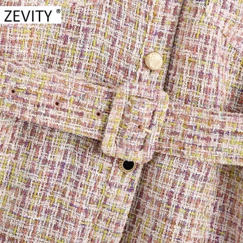 ZEVITY las mujeres de la vendimia de bolsillo de tweed de lana cinturones de abrigo de mujer de manga larga de botones de perlas outwear abrigo casual chaqueta elegante tops CT571
