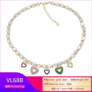 ZHUKOU color oro irregular de la perla de las mujeres collar de Lujo gargantilla para las mujeres con CZ corazón de cristal encantos de la modelo:VL68