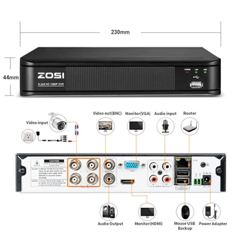 ZOSI 4CH AHD-TVI 1080P Sistema de cámaras de Seguridad con (4) 2.0 MP 1920TVL de Interior/al aire libre Impermeabilizan Cámaras de la Bala