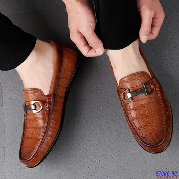 Zapatos de los Hombres al aire libre Clásico de Cuero genuino de Mocasines para Hombre Slip-En los Zapatos de Conducción de los Hombres Cocodrilo Patrón de los Hombres Casual Zapatos Mocasines L5