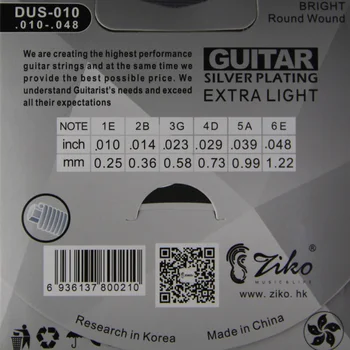 Ziko la Guitarra Acústica de Cuerdas de PLATA de la Galjanoplastia Para Partes de Guitarra DUS-010/011/012 La ronda de la herida de las cuerdas de guitarra