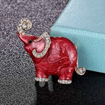 Zlxgirl de lujo lindo rojo de Elefante Forma de Broche de joyería para los hombres del par de regalos de moda Esmalte de los animales hiyab pines bufanda pines broches